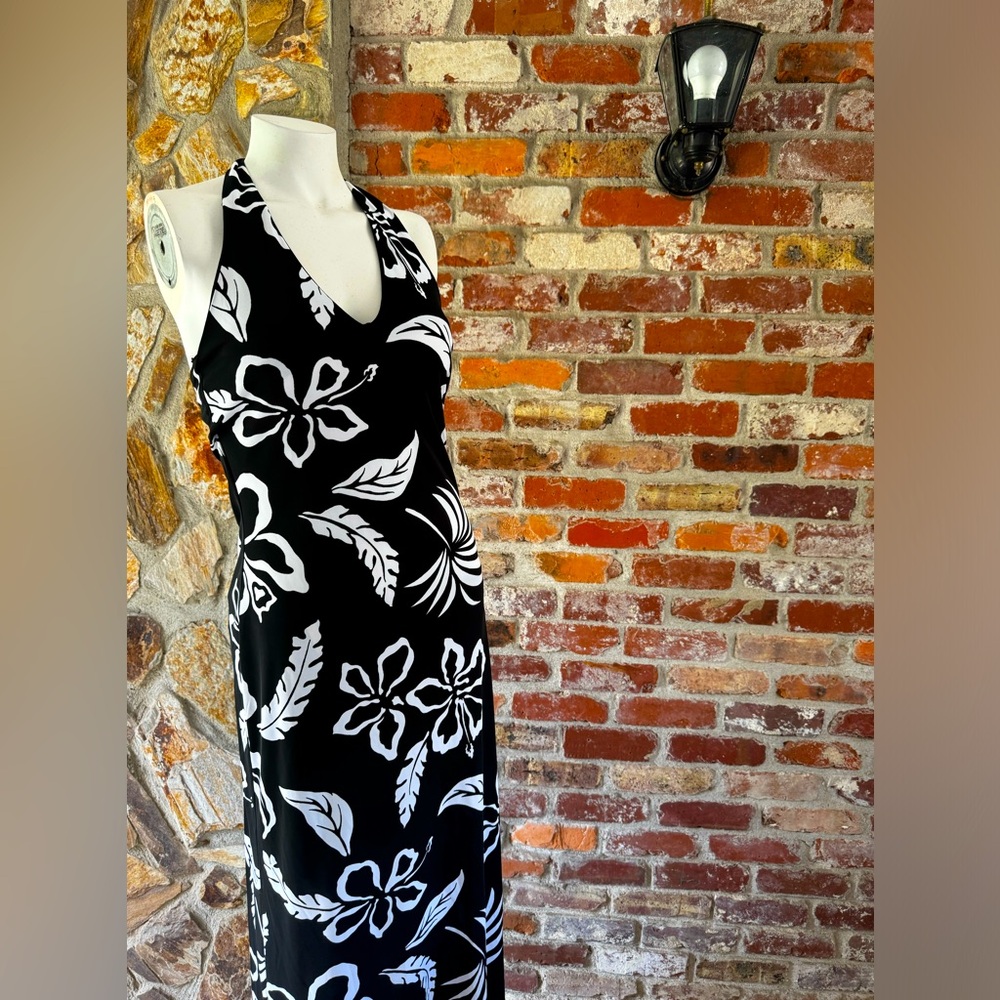 Ralph Lauren, black and white floral pattern, single shoulder, small dress